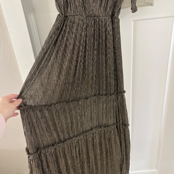 SABINA MUSAYEV Helena Metallic‎ Tiered Maxi Dress Silver Bronze sz Small No Belt - Picture 2 of 7